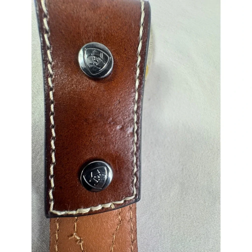 Ariat Mens Western Leather Belt Bull Rider Trophy Buckle Hair on Hide Brown 34
